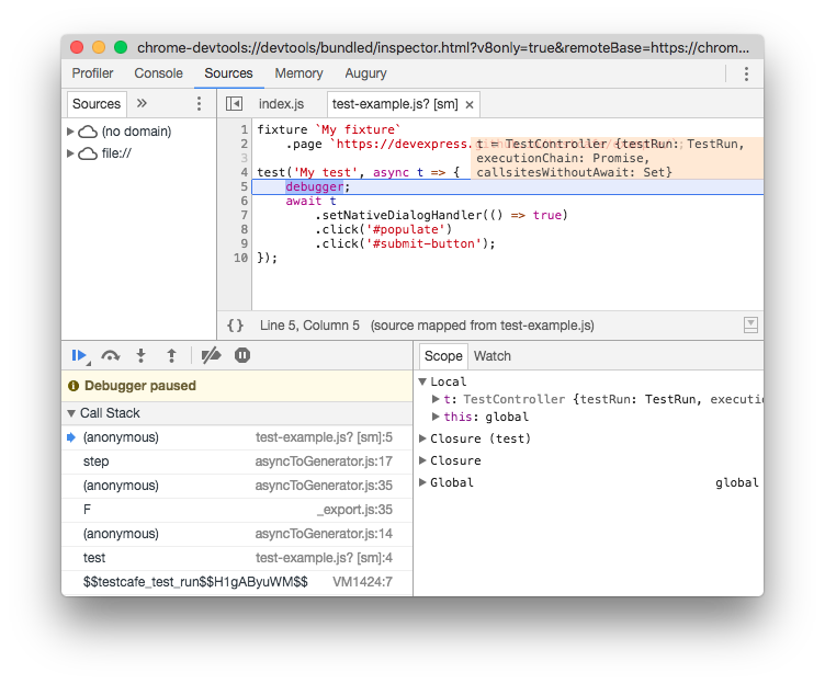 Debugging in Chrome Dev Tools