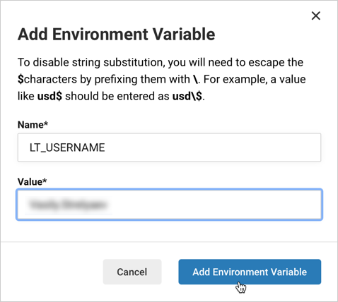 Add the LT_USERNAME environment variable in CircleCI